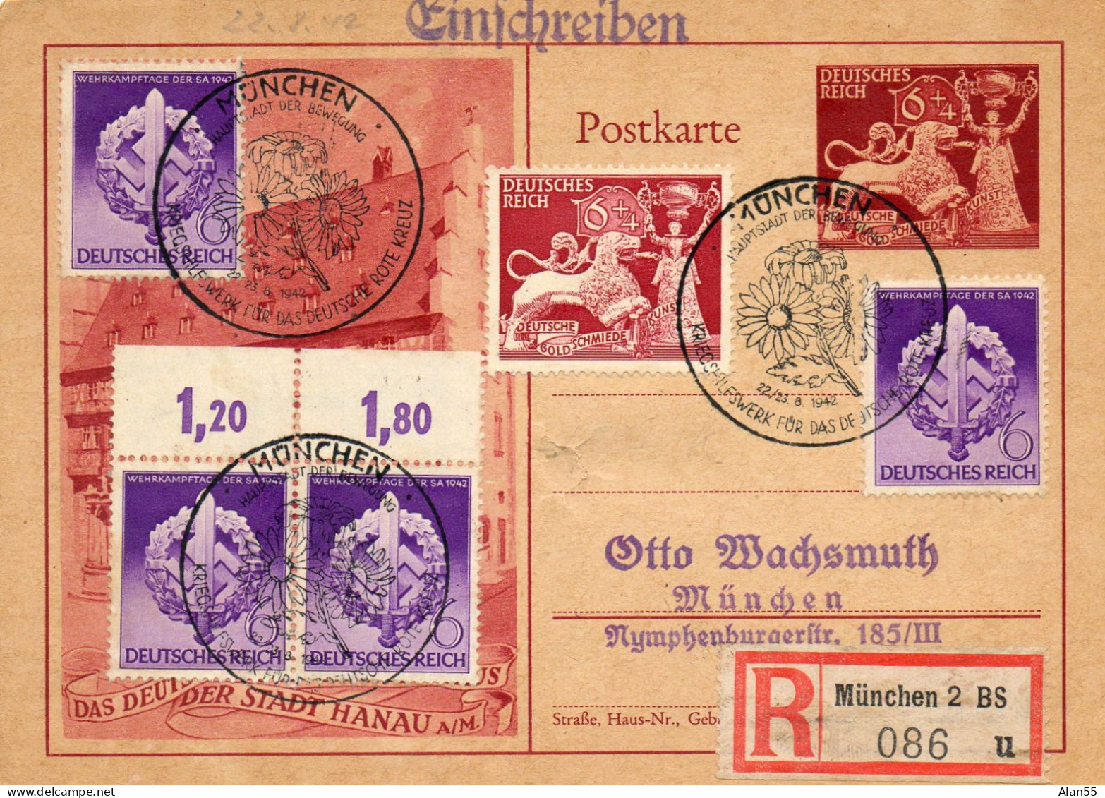 ALLEMAGNE.1942. "ROTE KREUZ—MUNCHEN" .CROIX-ROUGE.ENTIER POSTAL RECOMMANDE ; - Rotes Kreuz