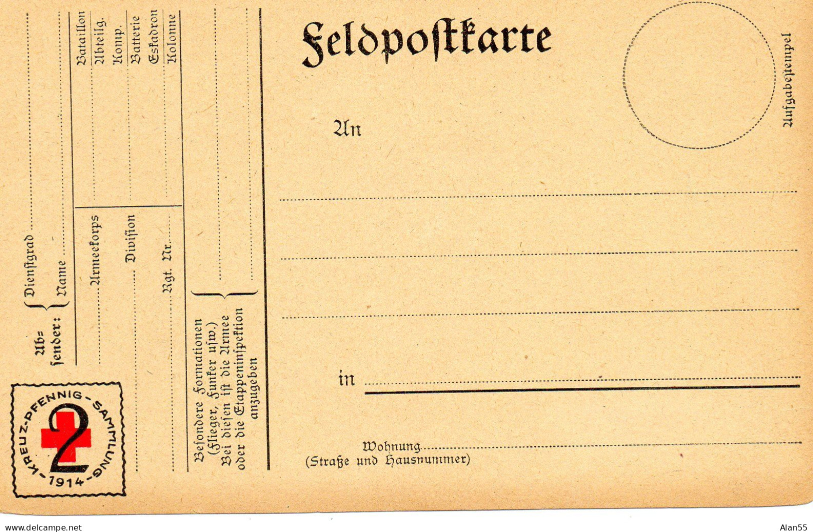 ALLEMAGNE.1914. RARE FELDPOSTCARTE 2 PF.ENTIER POSTAL NEUF "ROTE KREUZ" .CROIX-ROUGE. - Croix-Rouge