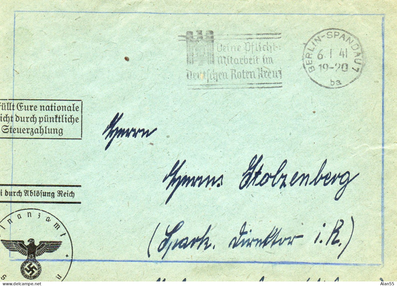 ALLEMAGNE.1940. Dienst Finanzamt R  BERLIN-SPANDAU.  ROTEN REUZ" .(CROIX-ROUGE) - WW2 (II Guerra Mundial)