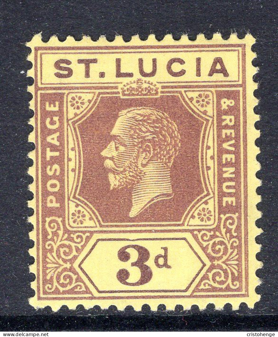 St Lucia 1921-30 KGV - Wmk. Script CA - 3d Purple On Pale Yellow HM (SG 100) - St.Lucia (...-1978)