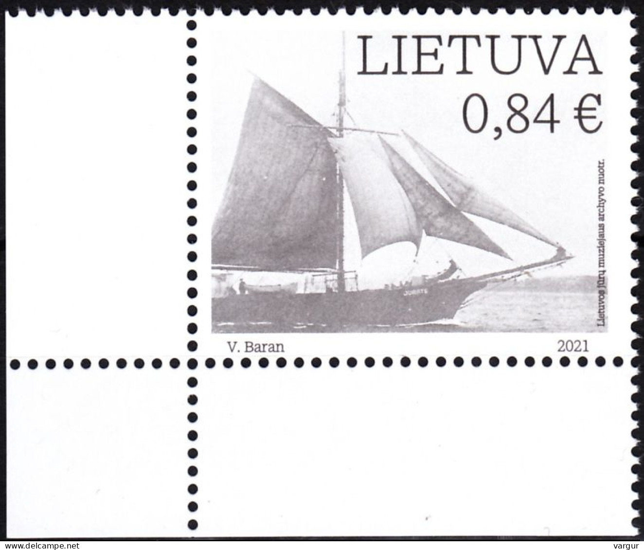 LITHUANIA 2021-09 Maritime History Of Lithuania. Sailboat Jurate. CORNER, MNH - Schiffe