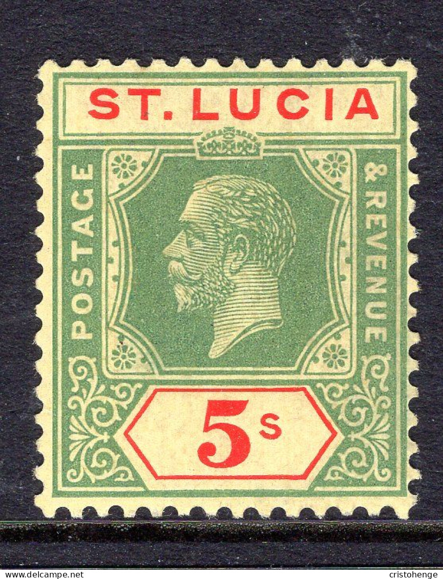 St Lucia 1921-30 KGV - Wmk. Script CA - 5/- Green & Red On Yellow HM (SG 105) - St.Lucia (...-1978)