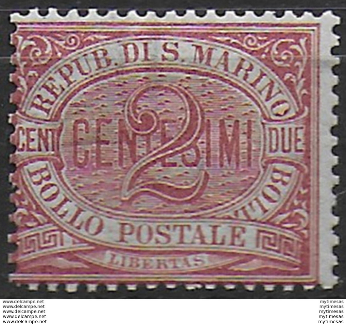 1894 San Marino Cifra 2c. Carminio Mc MNH Sassone N. 26 - Andere & Zonder Classificatie