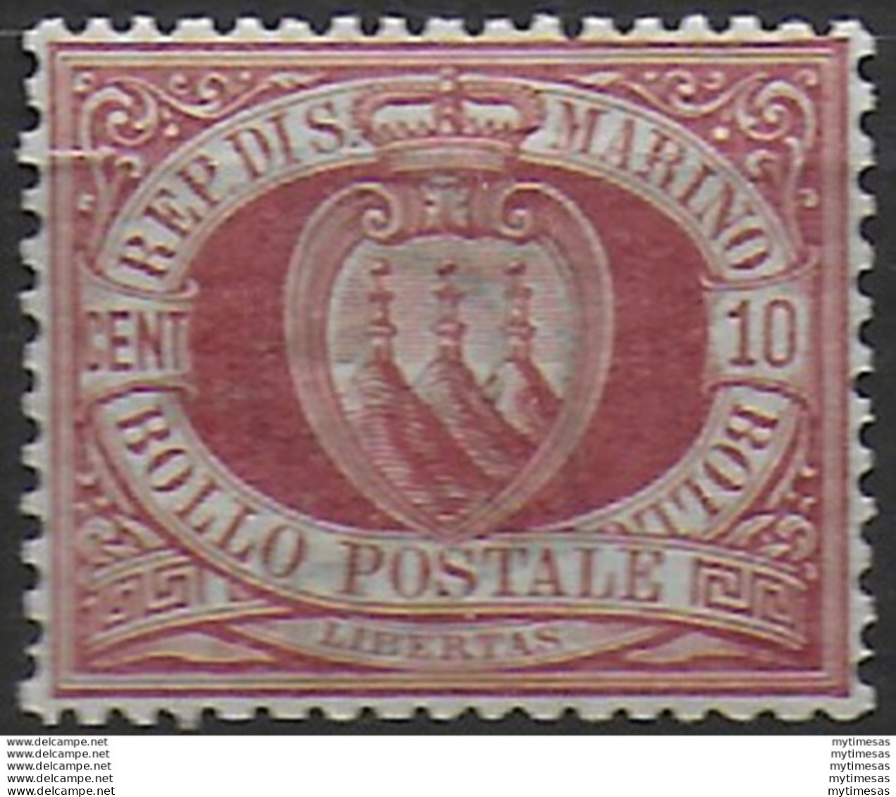 1899 San Marino 10c. Rosso Bruno Bc MNH Sassone N. 28 - Andere & Zonder Classificatie