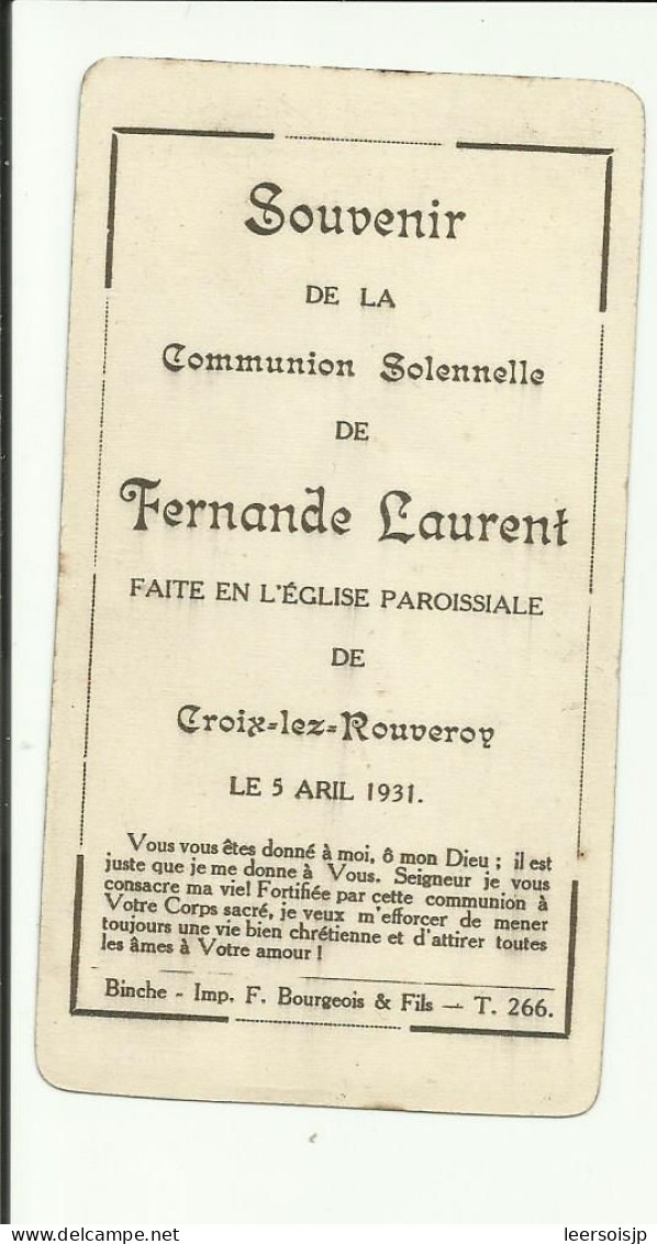 Fernande Laurent  Communion Solennelle Croix  Rouveroy 1931 - Kommunion Und Konfirmazion