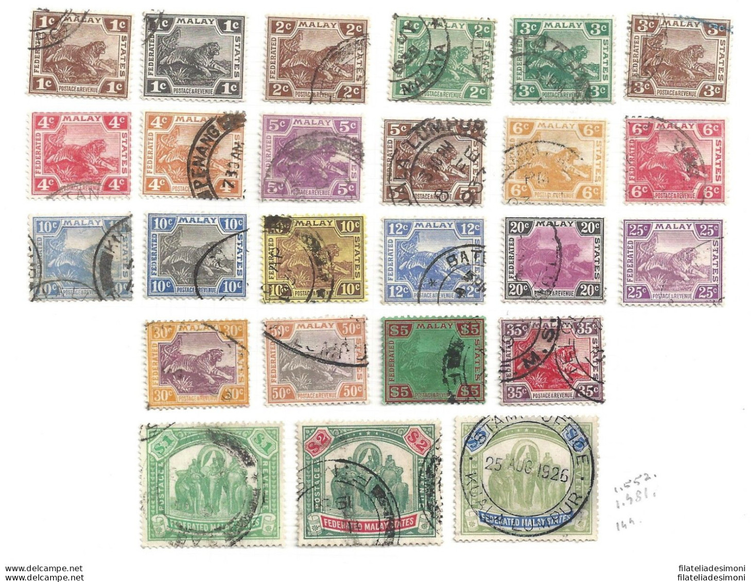 1922-34 FEDERATED MALAY STATES - SG N° 52-82  25 Valori USATI - Andere & Zonder Classificatie