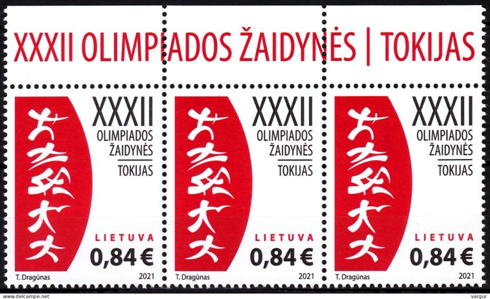 LITHUANIA 2021-11 Summer Olympic Games Tokyo-2020. Top STRIP Of 3v, MNH - Estate 2020 : Tokio