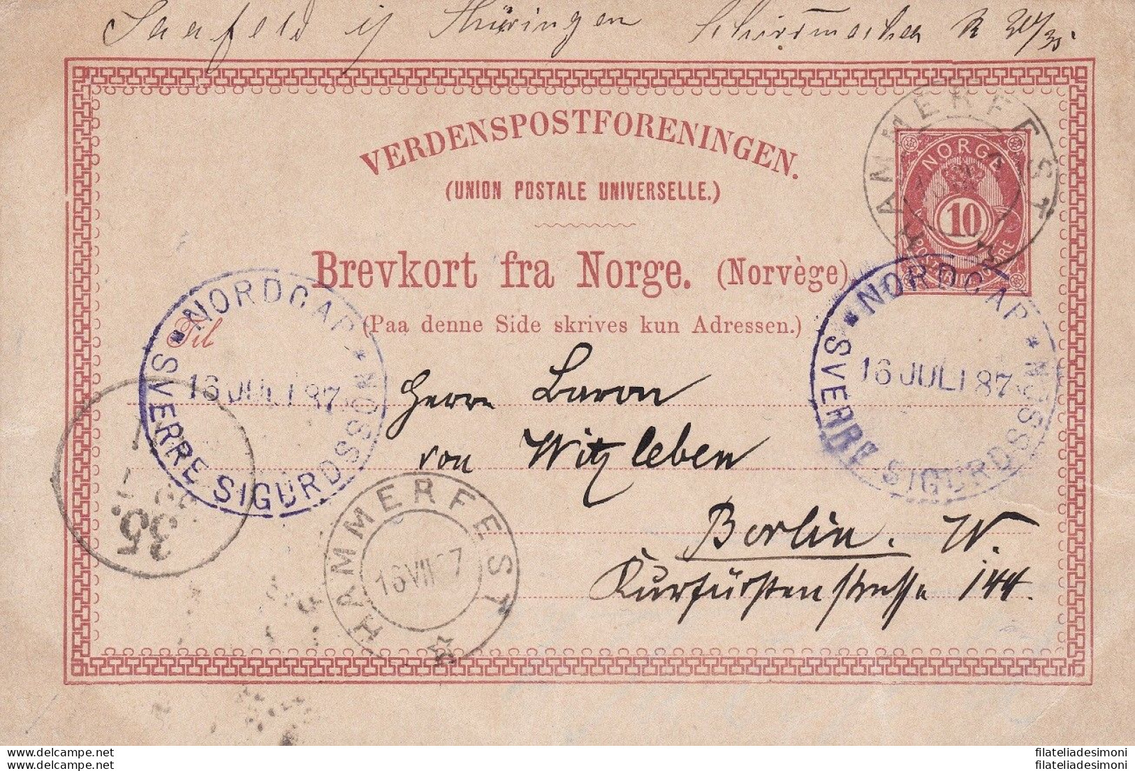 1887 NORVEGIA, Intero Postale Con Timbro Della Motonave SS Sverre Sigurdsson - S - Andere & Zonder Classificatie