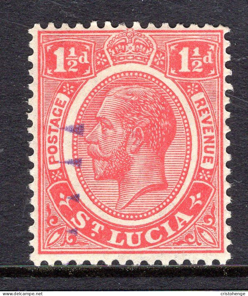 St Lucia 1921-30 KGV - Wmk. Script CA - 1½d Dull Carmine Used (SG 94) - Ste Lucie (...-1978)