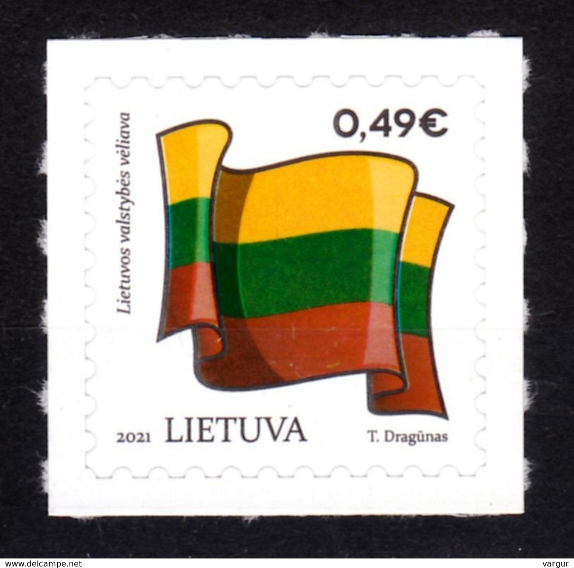 LITHUANIA 2021-12 Definitive: Flag, 49c Re-print With New Date, MINT Adhesive - Sellos