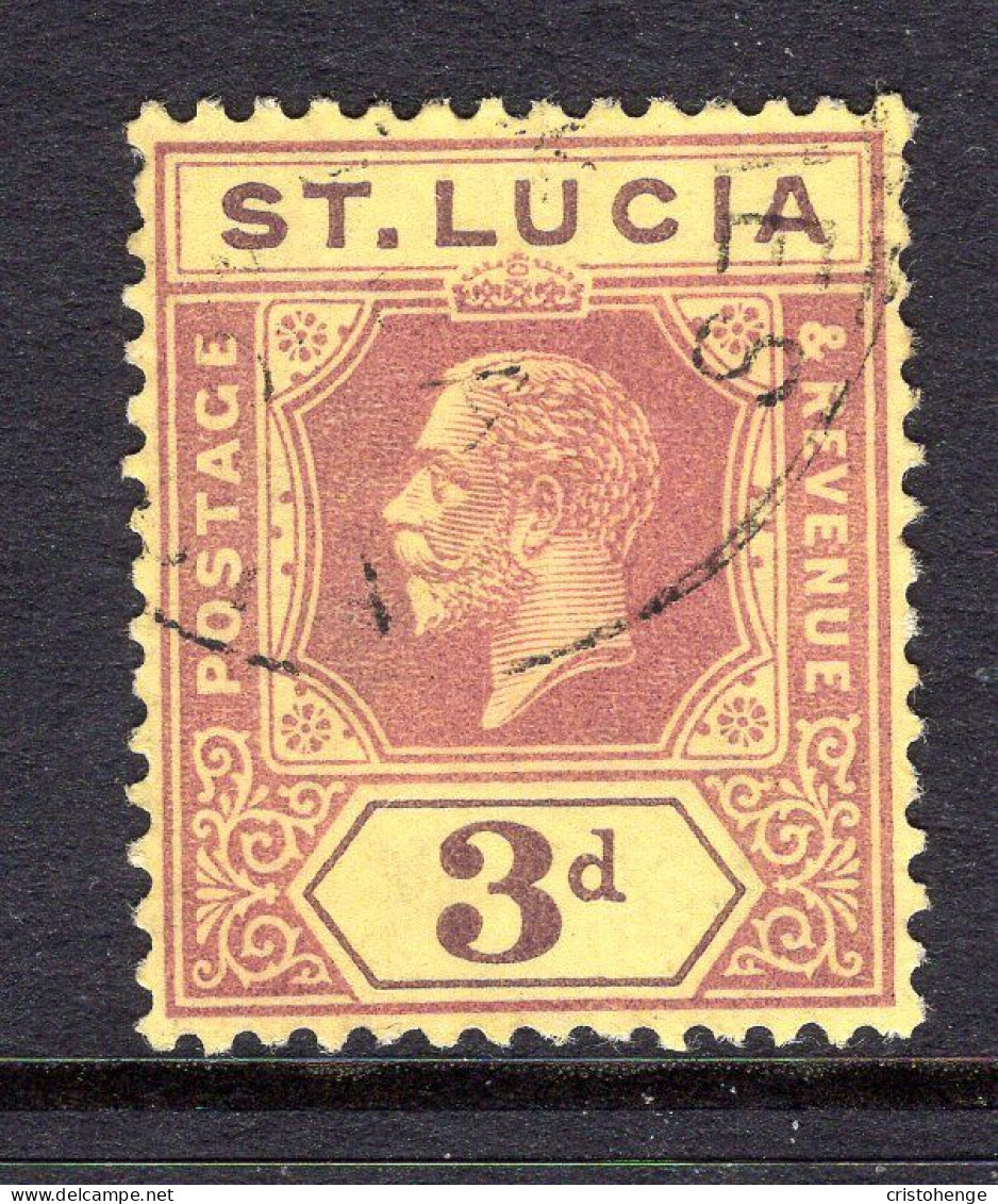 St Lucia 1921-30 KGV - Wmk. Script CA - 3d Purple On Pale Yellow Used (SG 100) - St.Lucia (...-1978)