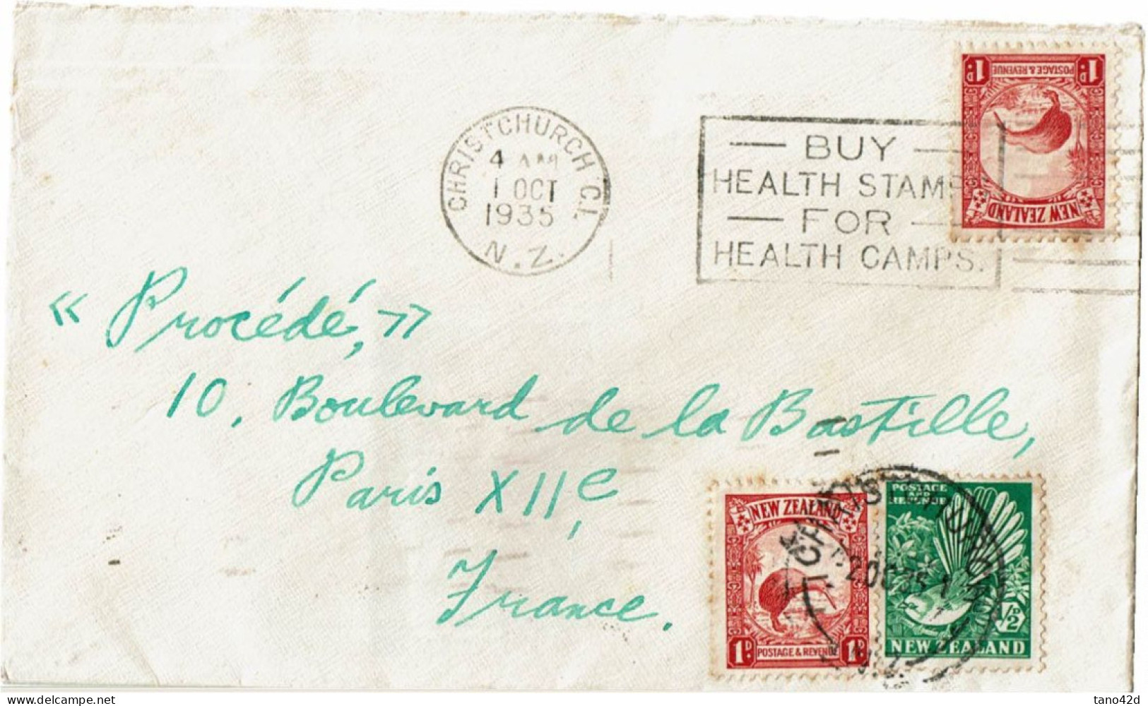 PP15 - NOUVELLE ZELANDE LETTRE CHRISTCHURCH / PARIS 1/10/1935 - Cartas & Documentos