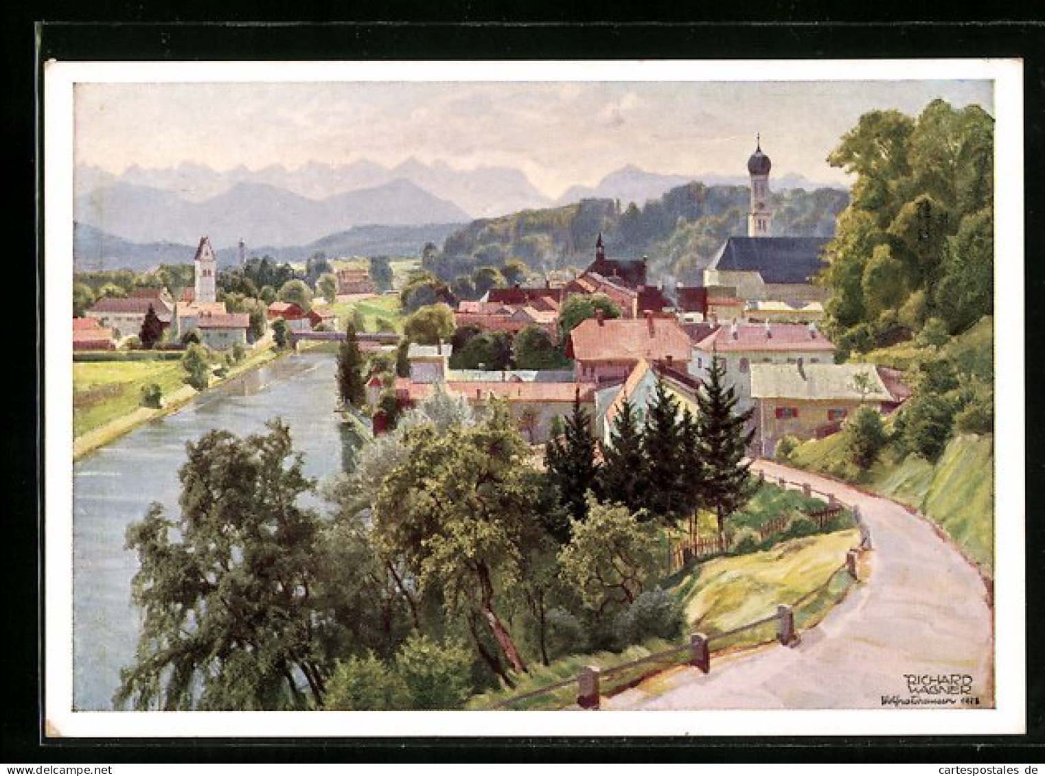 Künstler-AK Richard Wagner: Wolfratshausen, Blick Auf Die Loisach Und Die Bayer. Alpen  - Wagner, Richard