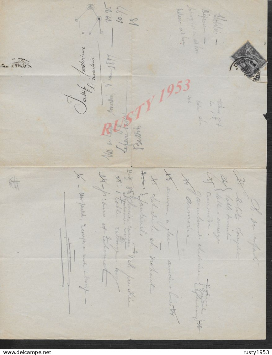 LETTRE COMMERCIALE ILLUSTRÉE DE 1897 SUR TIMBRE DE J CUSINBERCHE À CLICHY SAVON LESSIVE ECLAIR & BOUGIE : - 1800 – 1899