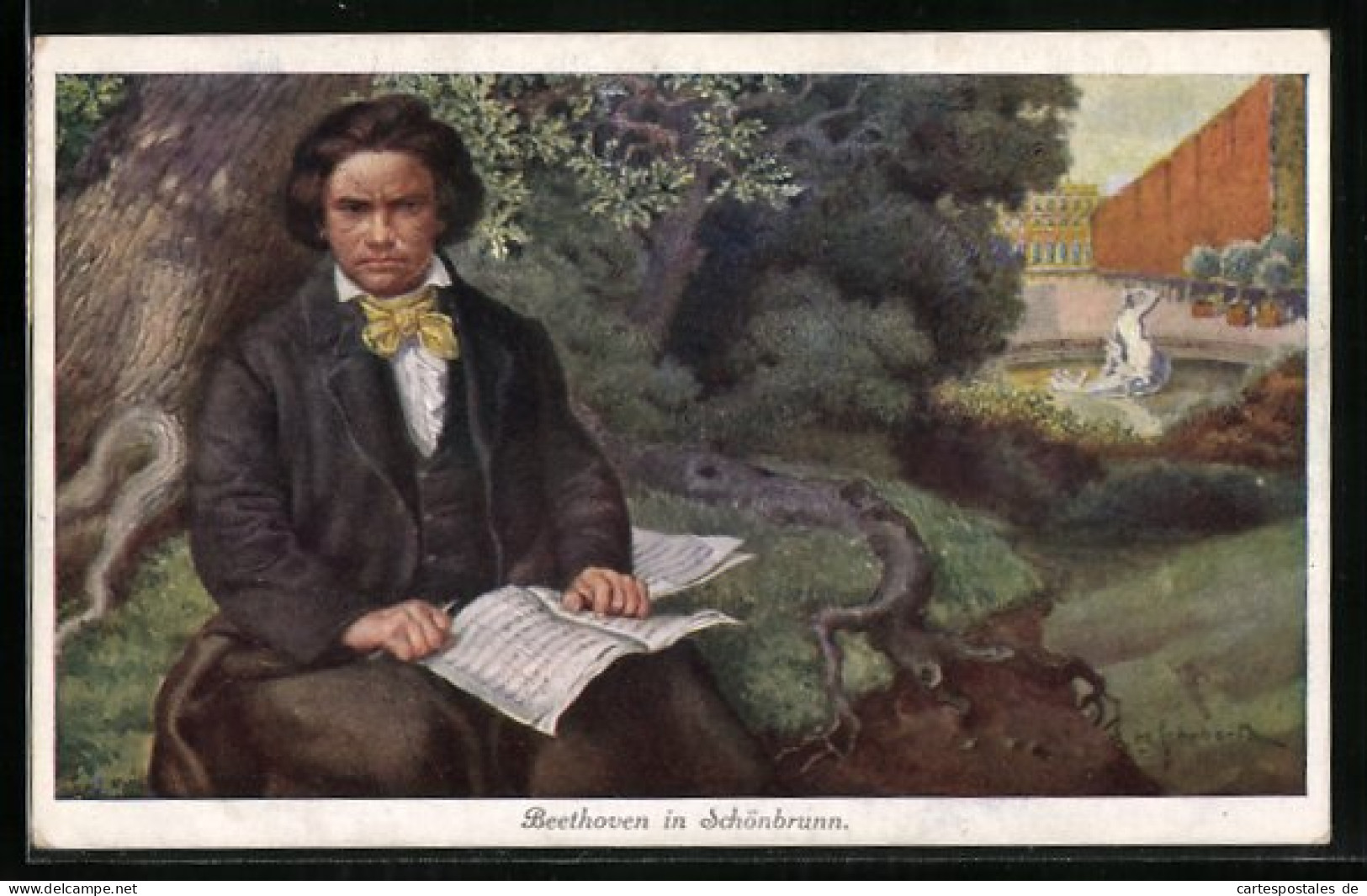 Künstler-AK H. Schubert: Schönbrunn, Beethoven Beim Komponieren  - Artistas