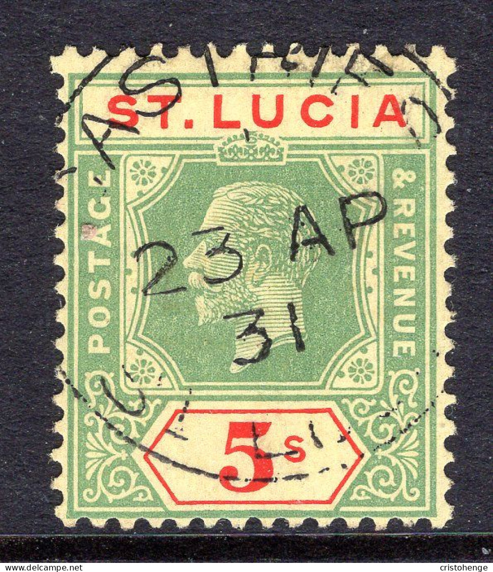 St Lucia 1921-30 KGV - Wmk. Script CA - 5/- Green & Red On Yellow Used (SG 105) - Ste Lucie (...-1978)