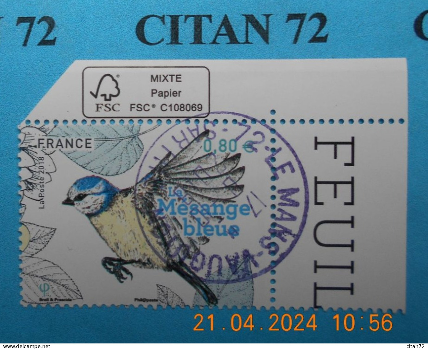 FRANCE 2018 YTN° 5238  OISEAUX DE NOS JARDINS  Mésange  Timbre Neuf Oblitéré Cachet Rond Coin De Feuille - Gebruikt