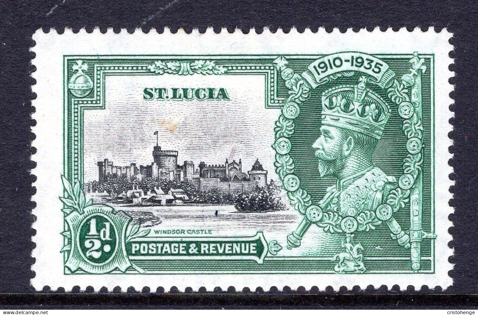 St Lucia 1935 KGV Silver Jubilee - ½d Value - ERROR - Diagonal Line By Turret - HM (SG 109f) - Tone - Ste Lucie (...-1978)