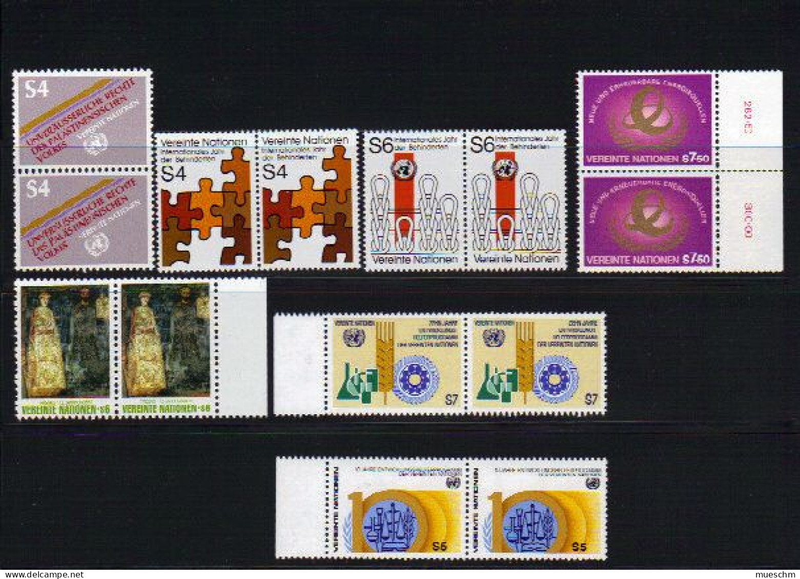 UNO Wien, Jahrg. 1981 In Postfr. Paaren, MiNr. 16-22 (9466L) - Unused Stamps