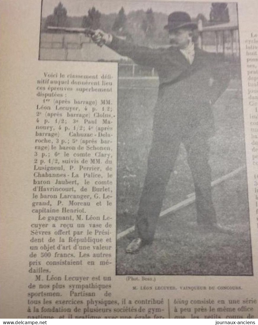 1898 ILE DE BILLANCOURT - CONCOURS DE TIR DE DUEL - SOCIETE LE PISTOLET - LEON LECUYER - LA VIE AU GRAND AIR - Zeitschriften - Vor 1900