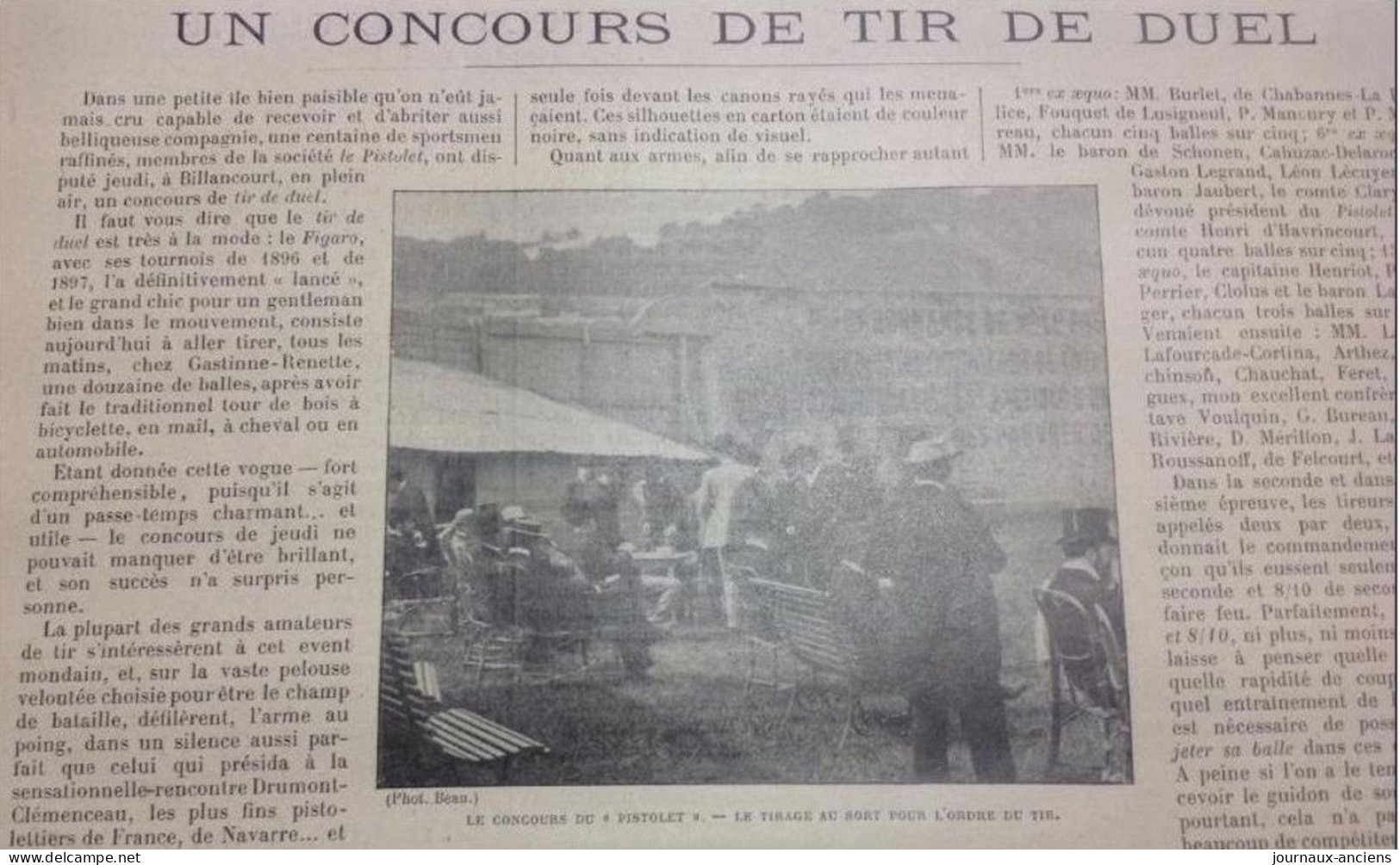 1898 ILE DE BILLANCOURT - CONCOURS DE TIR DE DUEL - SOCIETE LE PISTOLET - LEON LECUYER - LA VIE AU GRAND AIR - Riviste - Ante 1900