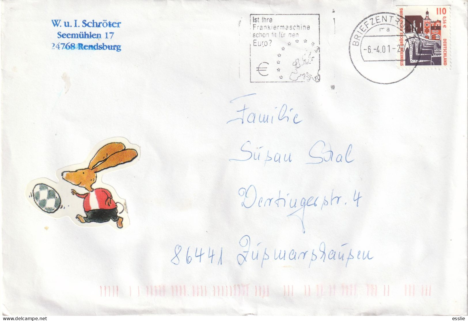 Germany Federal Cover - 2000 1994 - Machine Cancel Frankiermaschine Schon Fit Fur Den Euro Regensburg Stone Bridge - Covers & Documents