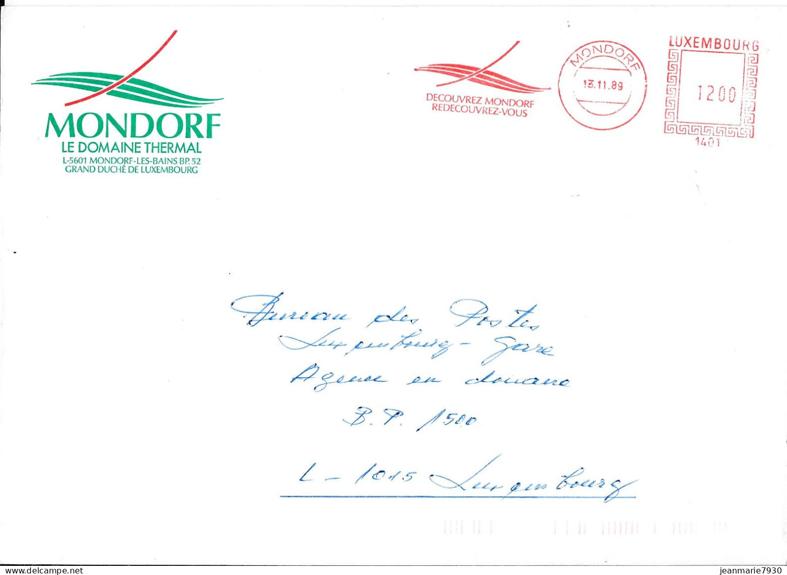 M159 - LUXEMBOURG - LETTRE DE MONDORF DU 13/11/89 - DOMAINE THERMAL - Máquinas Franqueo (EMA)