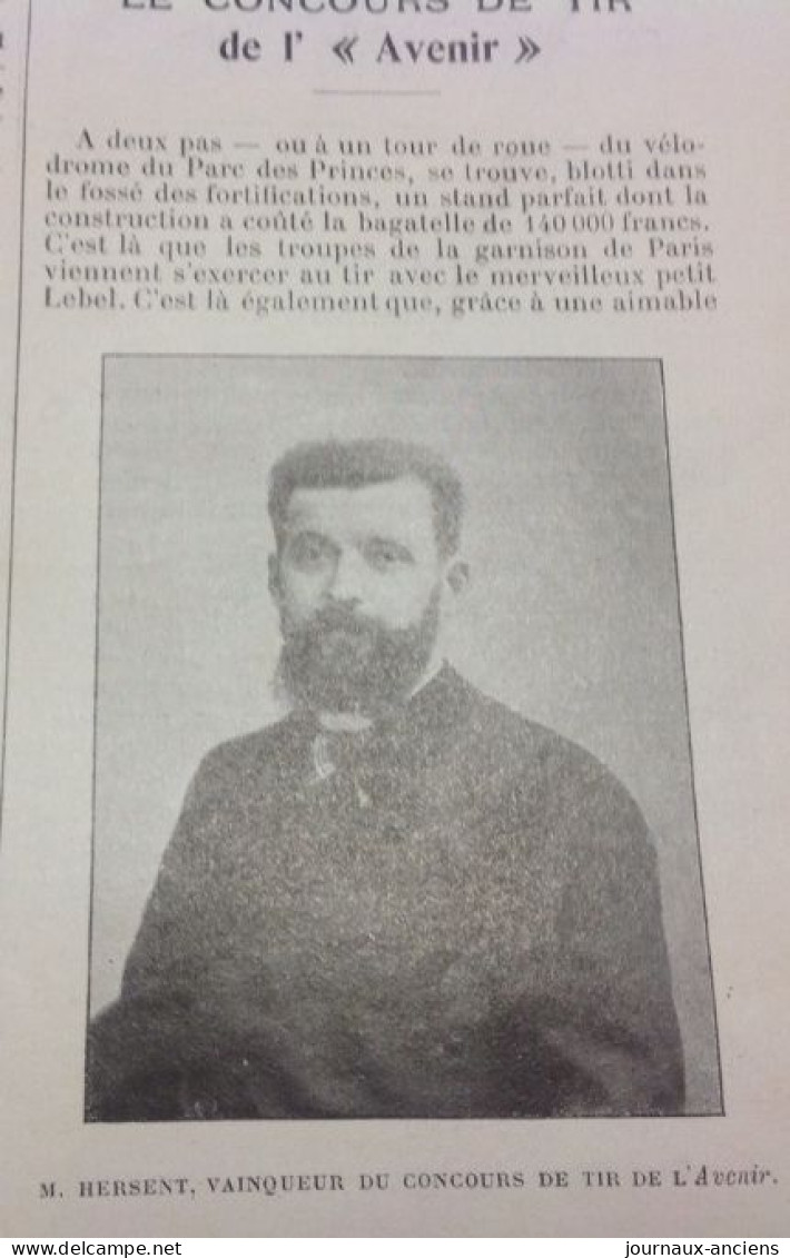 1898 CONCOURS DE TIR DE L'AVENIR - Mr HERSENT - Mr WEISMANN Gagnant Du Tir Du Lendit D'AUTEUIL - LA VIE AU GRAND AIR - 1900 - 1949