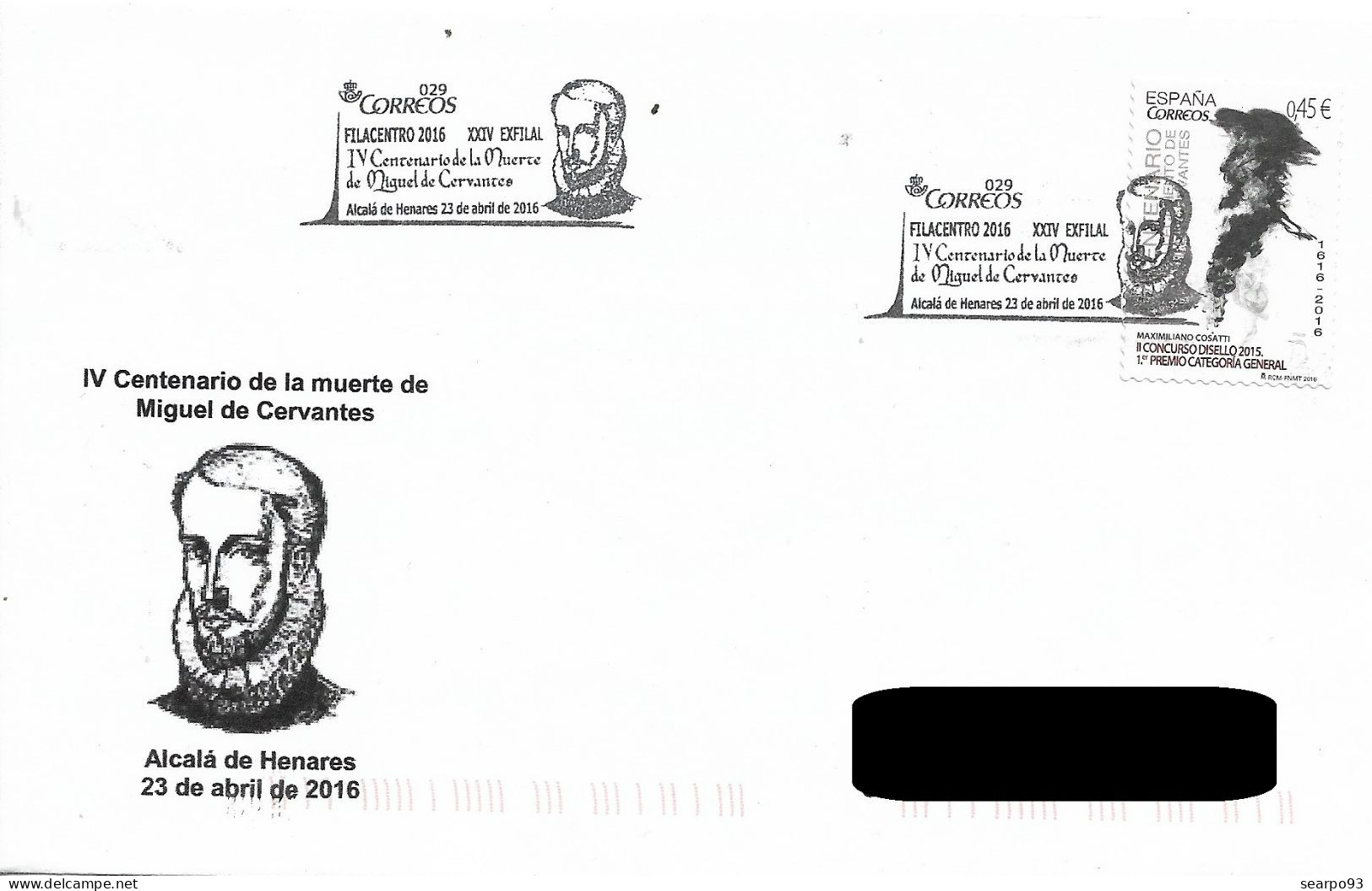 SPAIN. POSTMARK. 400th ANNIV. MIGUEL DE CERVANTES. ALCALA DE HENARES. 2016 - Altri & Non Classificati