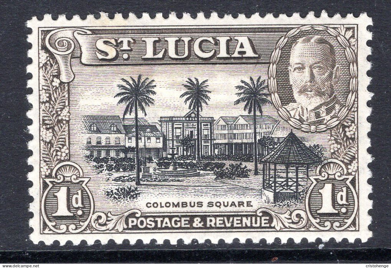 St Lucia 1936 KGV Pictorials - P.13 X 12 - 1d Columbus Square HM (SG 114a) - Ste Lucie (...-1978)