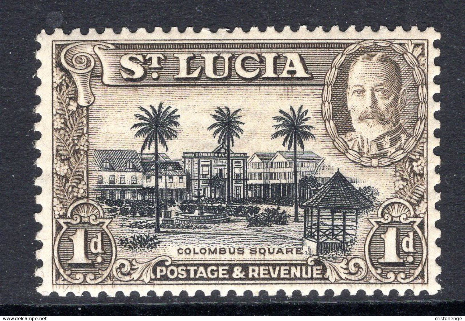 St Lucia 1936 KGV Pictorials - P.13 X 12 - 1d Columbus Square HM (SG 114a) - Ste Lucie (...-1978)