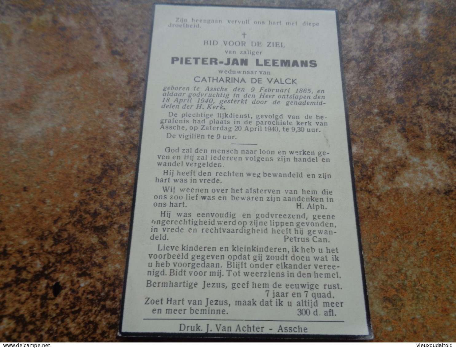 --Doodsprentje/Bidprentje  PIETER-JAN LEEMANS   Assche 1865-1940  (Wdr Catharina DE VALCK) - Religión & Esoterismo