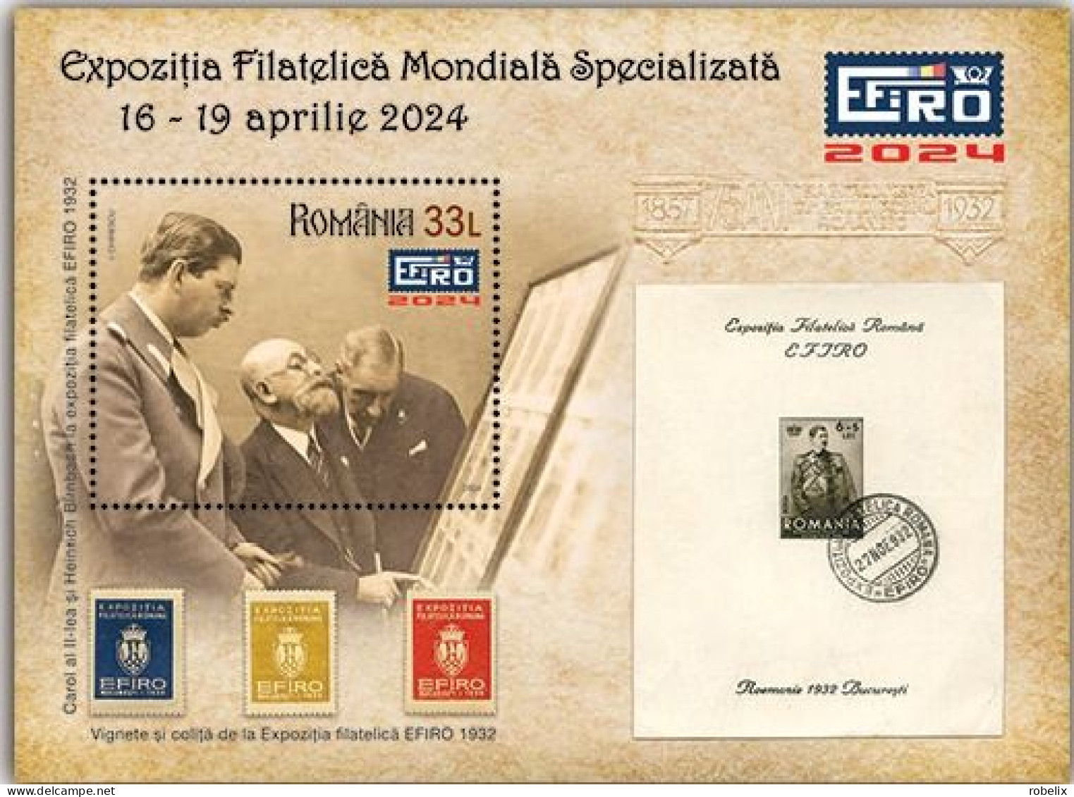 ROMANIA 2024 EFIRO - WORLD STAMP EXHIBITION IN BUCHAREST Imperforated Souvenir Sheet  MNH** - Expositions Philatéliques