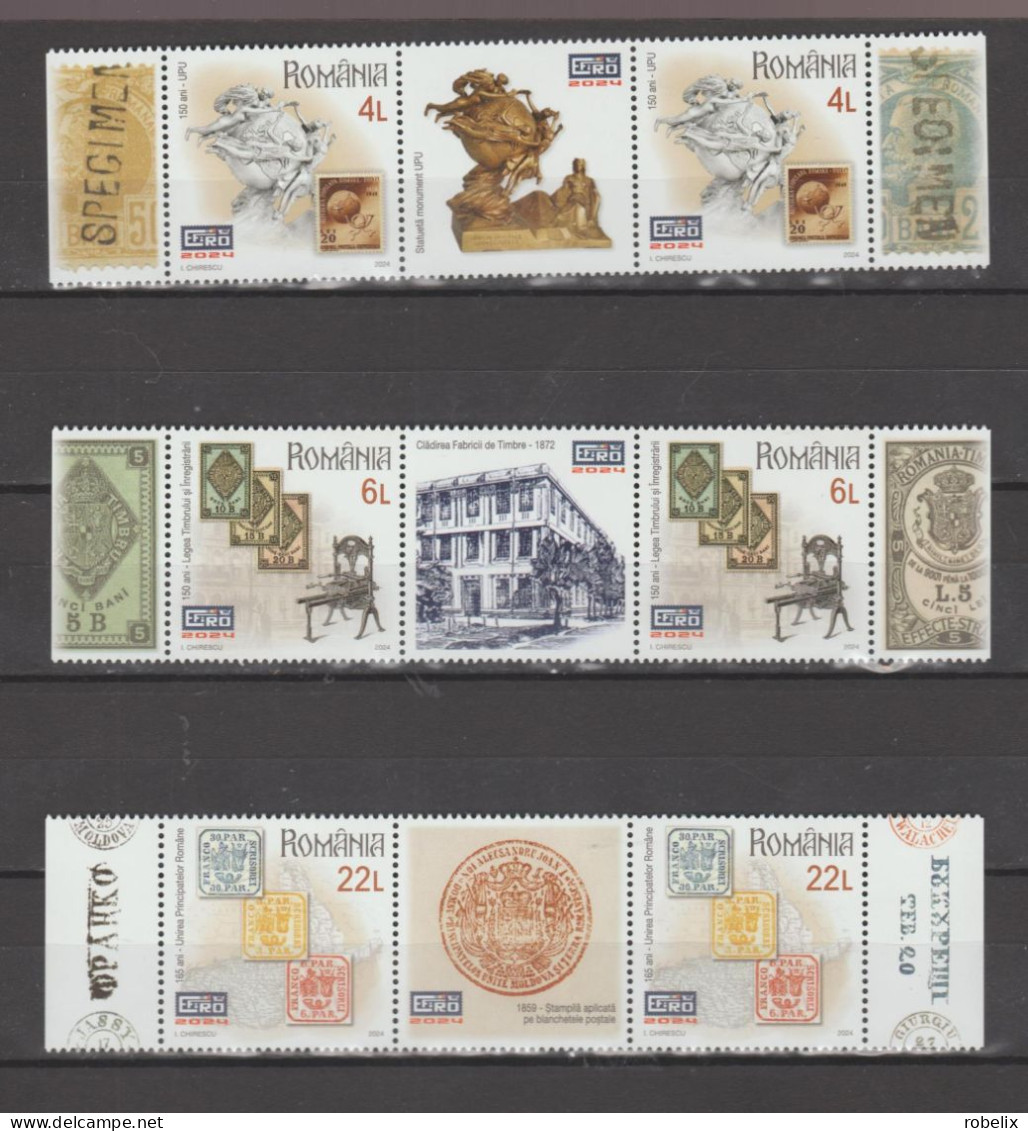 ROMANIA 2024 EFIRO - WORLD STAMP EXHIBITION IN BUCHAREST Strip Of 2 Stamps + 1 Label  MNH** - Expositions Philatéliques