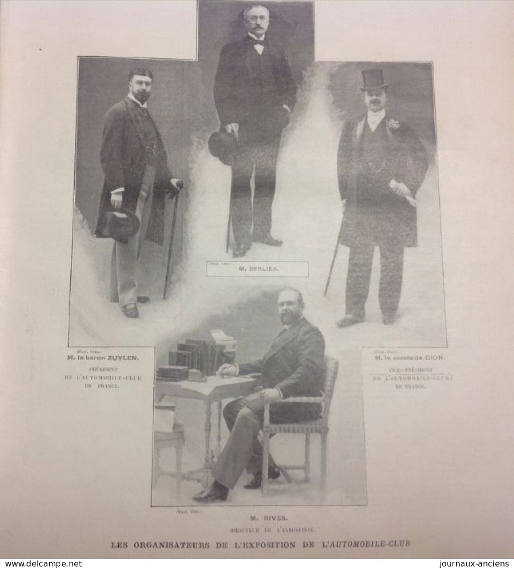 1898 L'AUTOMOBILE CLUB - LES ORGANISATEURS DE L'EXPOSITION - Mr RIVES - Comte DE DION - Baron ZUYLEN - Mr BERLIER - 1900 - 1949