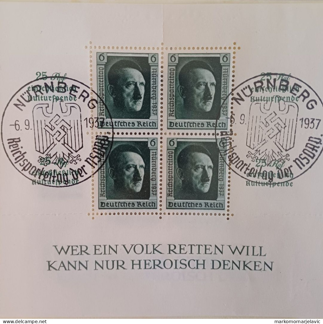 German (Deutsches) 3rd Reich; Nurnberg, 1937. - Usados