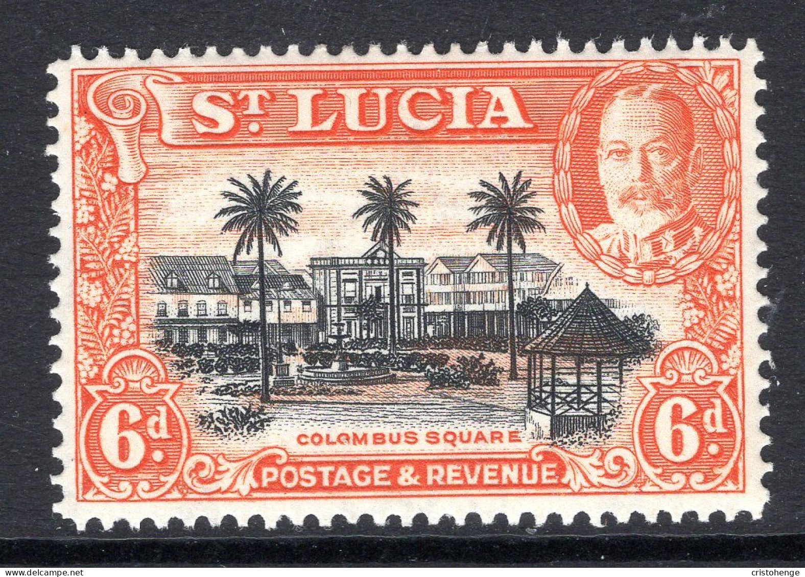 St Lucia 1936 KGV Pictorials - P.14 - 6d Columbus Square HM (SG 120) - Ste Lucie (...-1978)