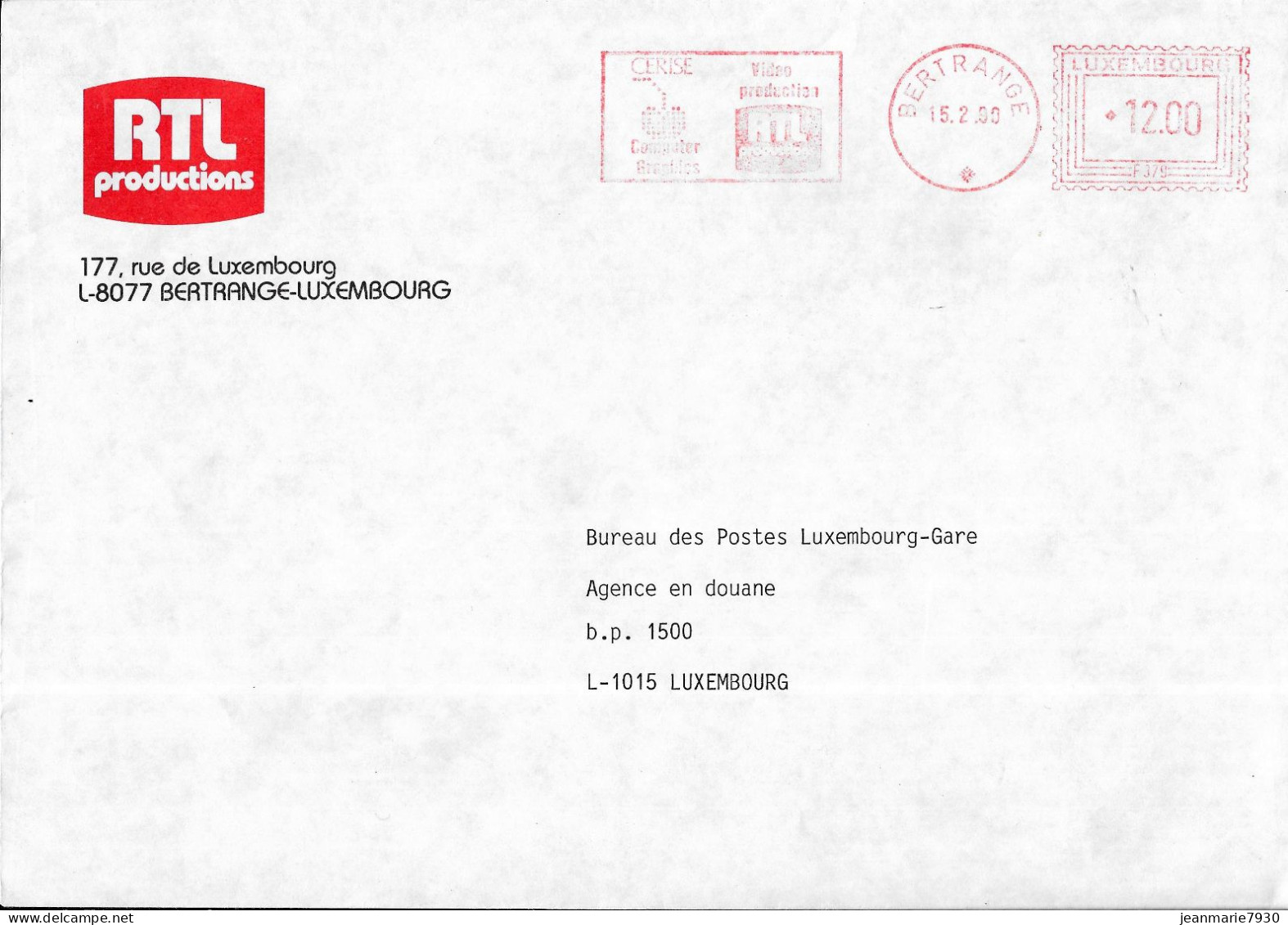 M157 - LUXEMBOURG - LETTRE DE BERTRANGE DU 15/02/99 - RTL PRODUCTIONS - Maschinenstempel (EMA)