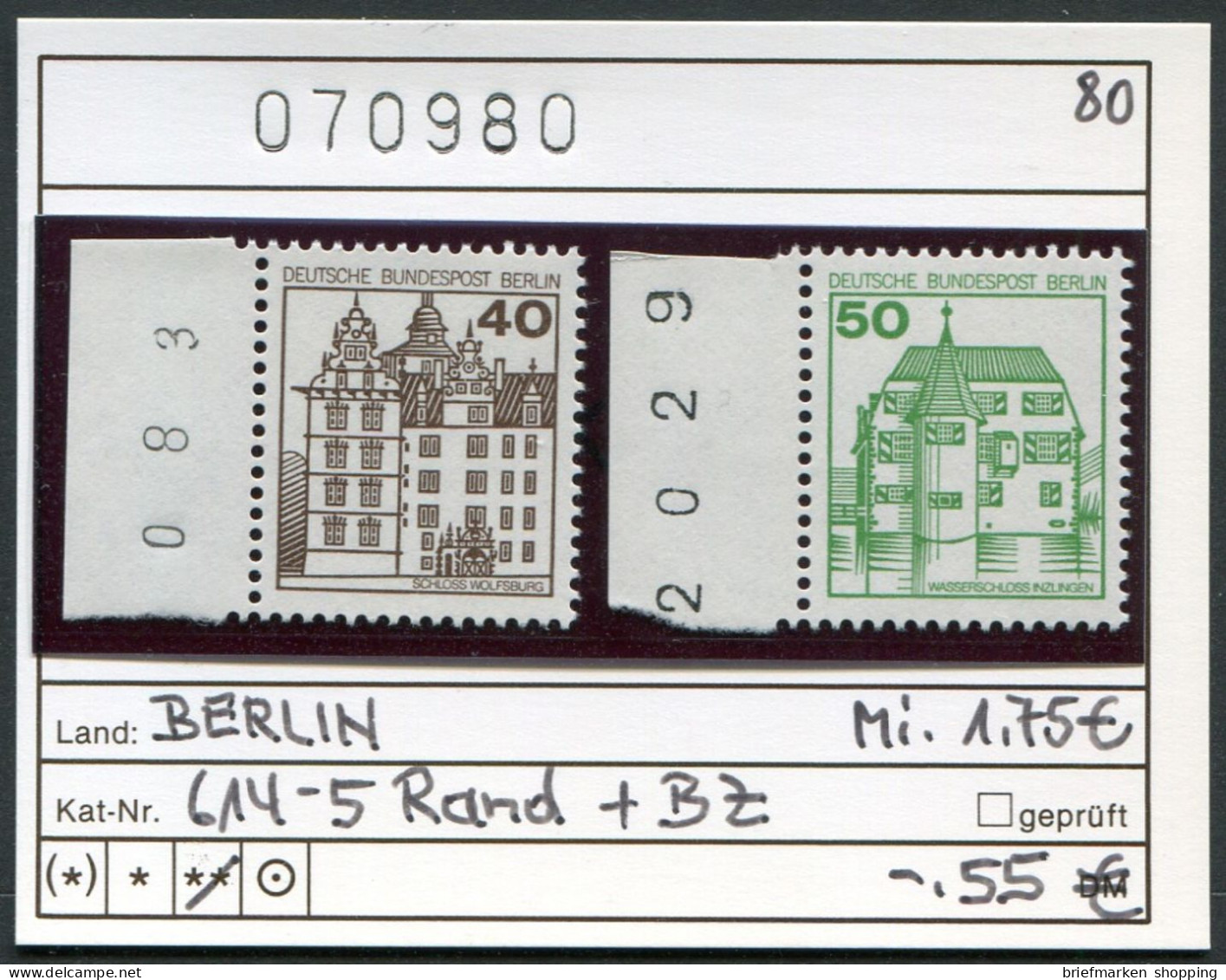 Berlin 1980 - Germany 1980 - Michel 614-615 Mit Seitenrand Und BZ - ** Mnh Neuf Postfris - - Neufs