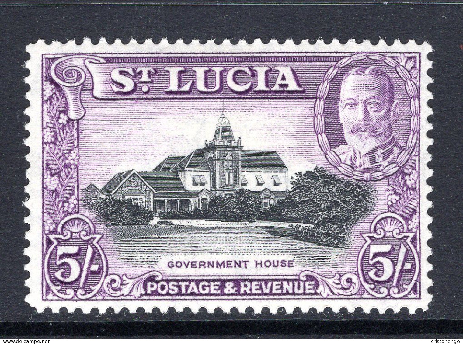 St Lucia 1936 KGV Pictorials - P.14 - 5/- Government House HM (SG 123) - Ste Lucie (...-1978)