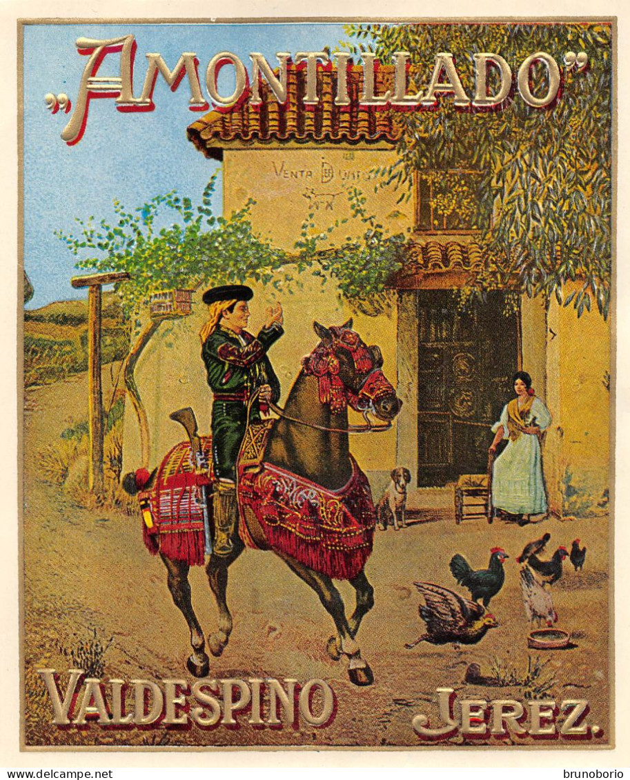 00081 "AMONTILLADO - VALDESPINI  - JEREZ - SPAGNA" ETICH ORIG ANIMATA IN RILIEVO. XX SECOLO - Otros & Sin Clasificación