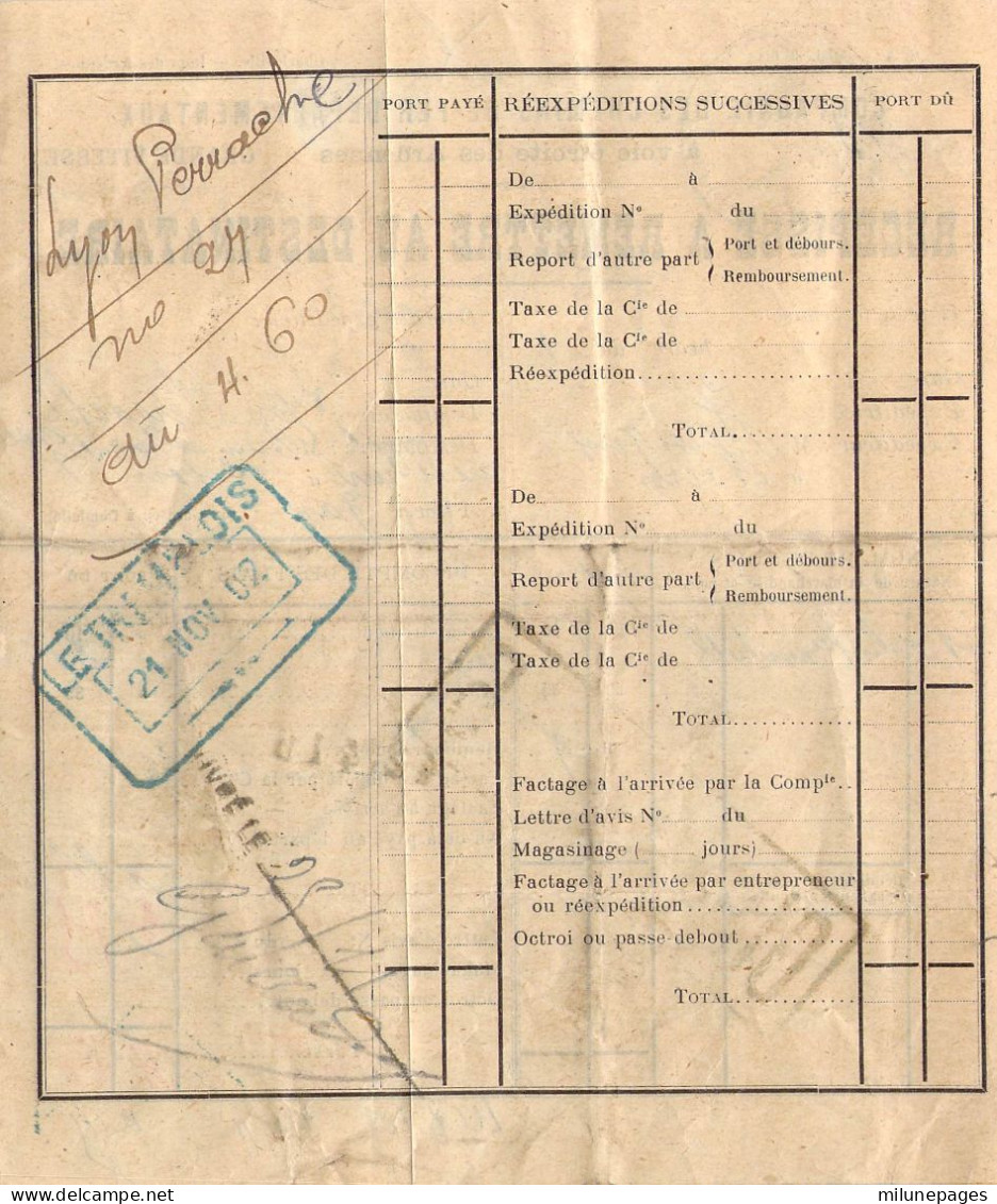 Récepissé Destinataire Cie Des Chemins De Fer Départementaux à Voie étroite Des Ardennes Rocroi 1902 Nombreux Cachets - Andere & Zonder Classificatie