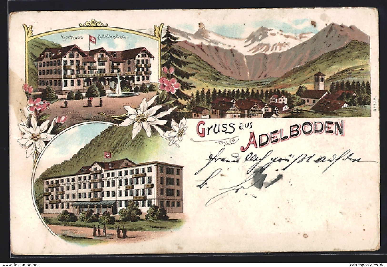 Lithographie Adelboden, Ortsansicht, Kurhaus Und Hotel  - Adelboden