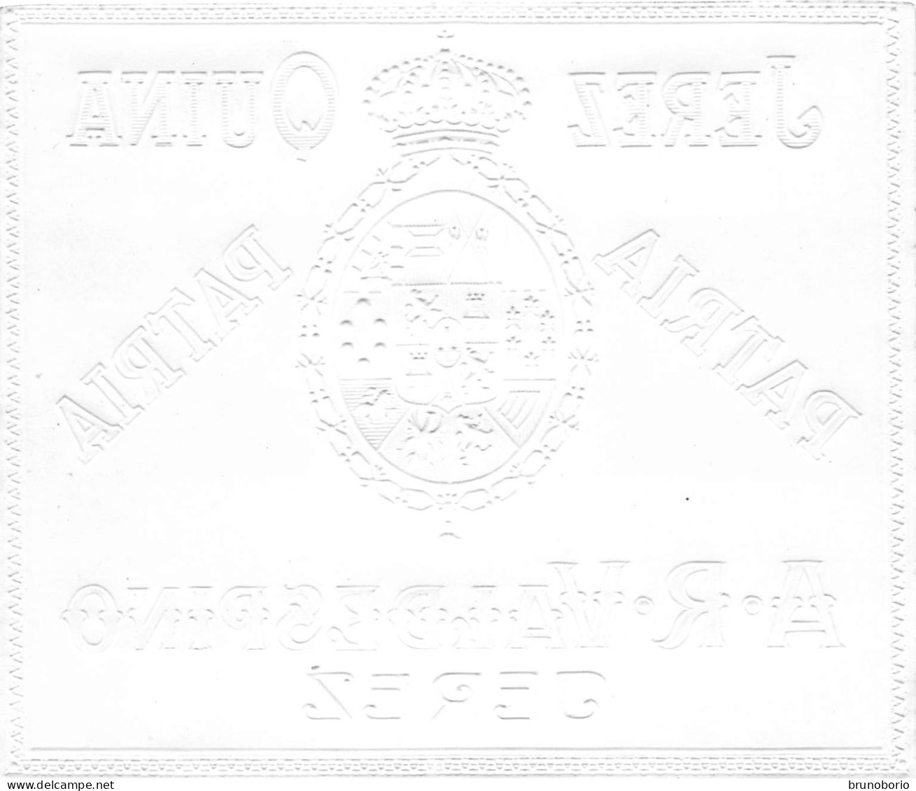 00082 "JEREZ QUINA - PATRIA - A.R. VALDESPINO - JEREZ - SPAGNA" ETICH ORIG STEMMA IN RILIEVO. XX SECOLO - Altri & Non Classificati