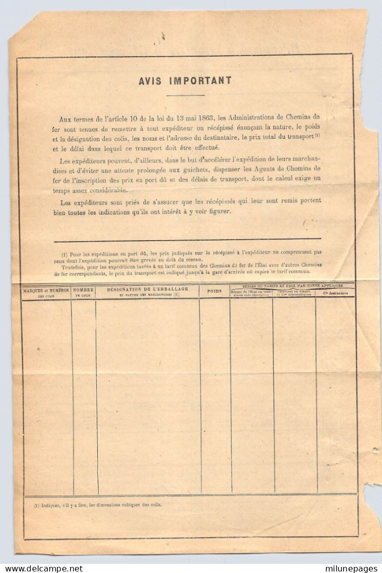 Récepissé Expéditeur Pour 2 Caisses En Petite Vitesse Par Les Chemins De Fer De L'Etat Nonancourt 1911 - Autres & Non Classés