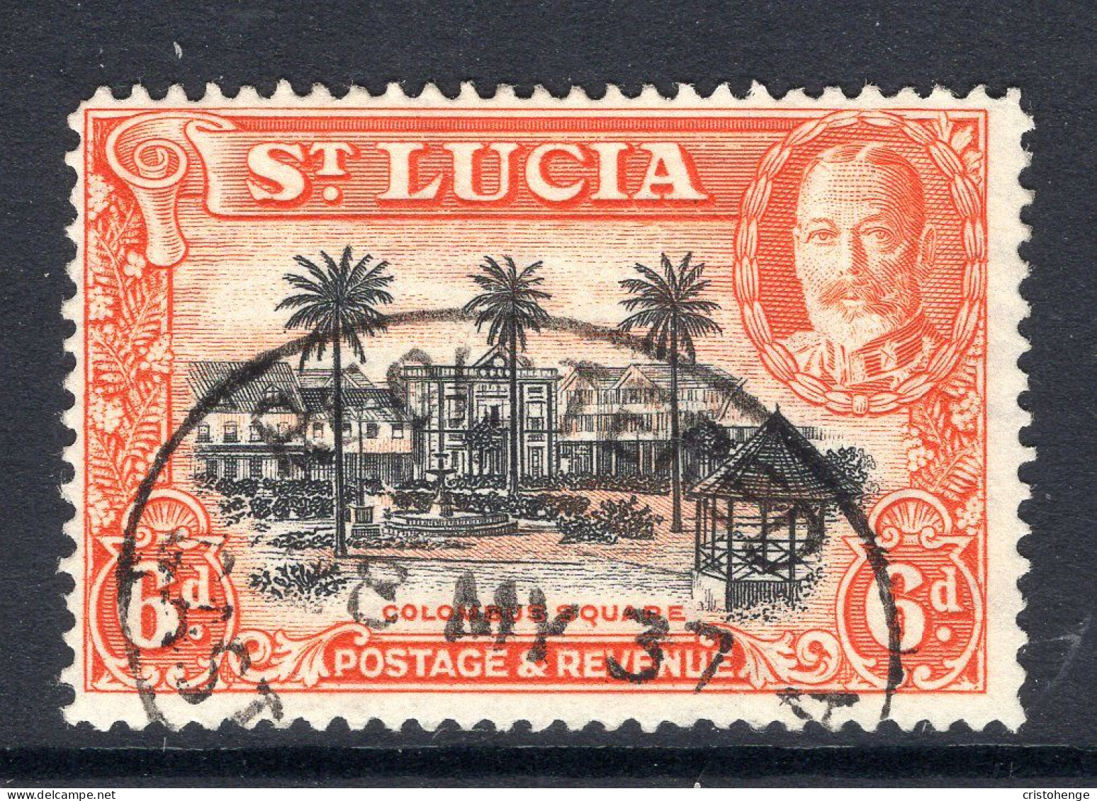 St Lucia 1936 KGV Pictorials - P.14 - 6d Columbus Square Used (SG 120) - St.Lucia (...-1978)