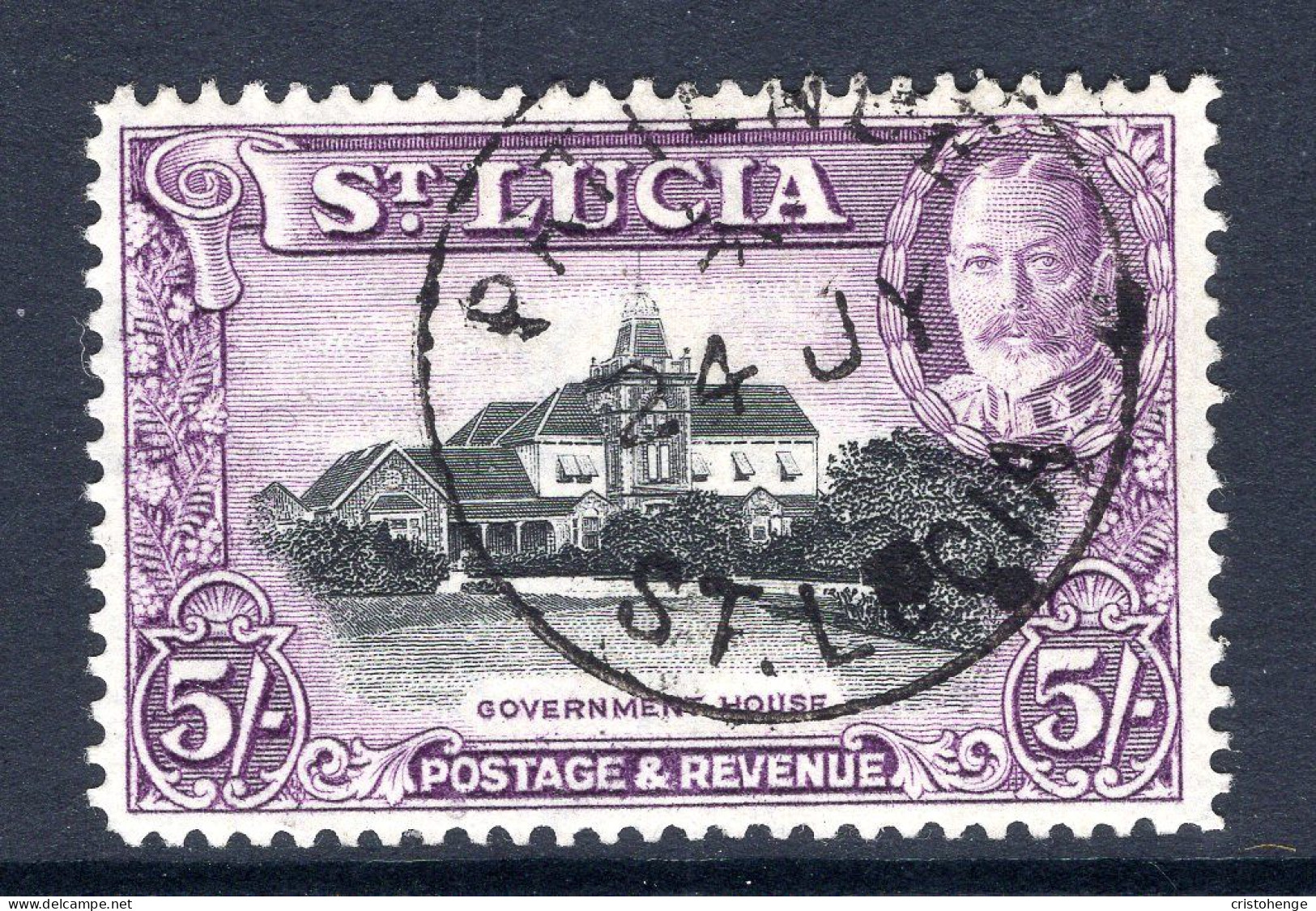 St Lucia 1936 KGV Pictorials - P.14 - 5/- Government House Used (SG 123) - Ste Lucie (...-1978)
