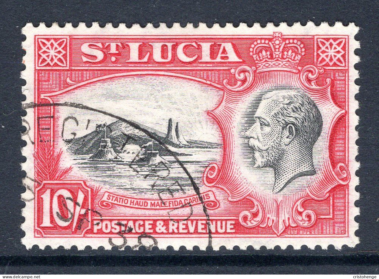 St Lucia 1936 KGV Pictorials - P.14 - 10/- Badge Of The Colony Used (SG 124) - Ste Lucie (...-1978)