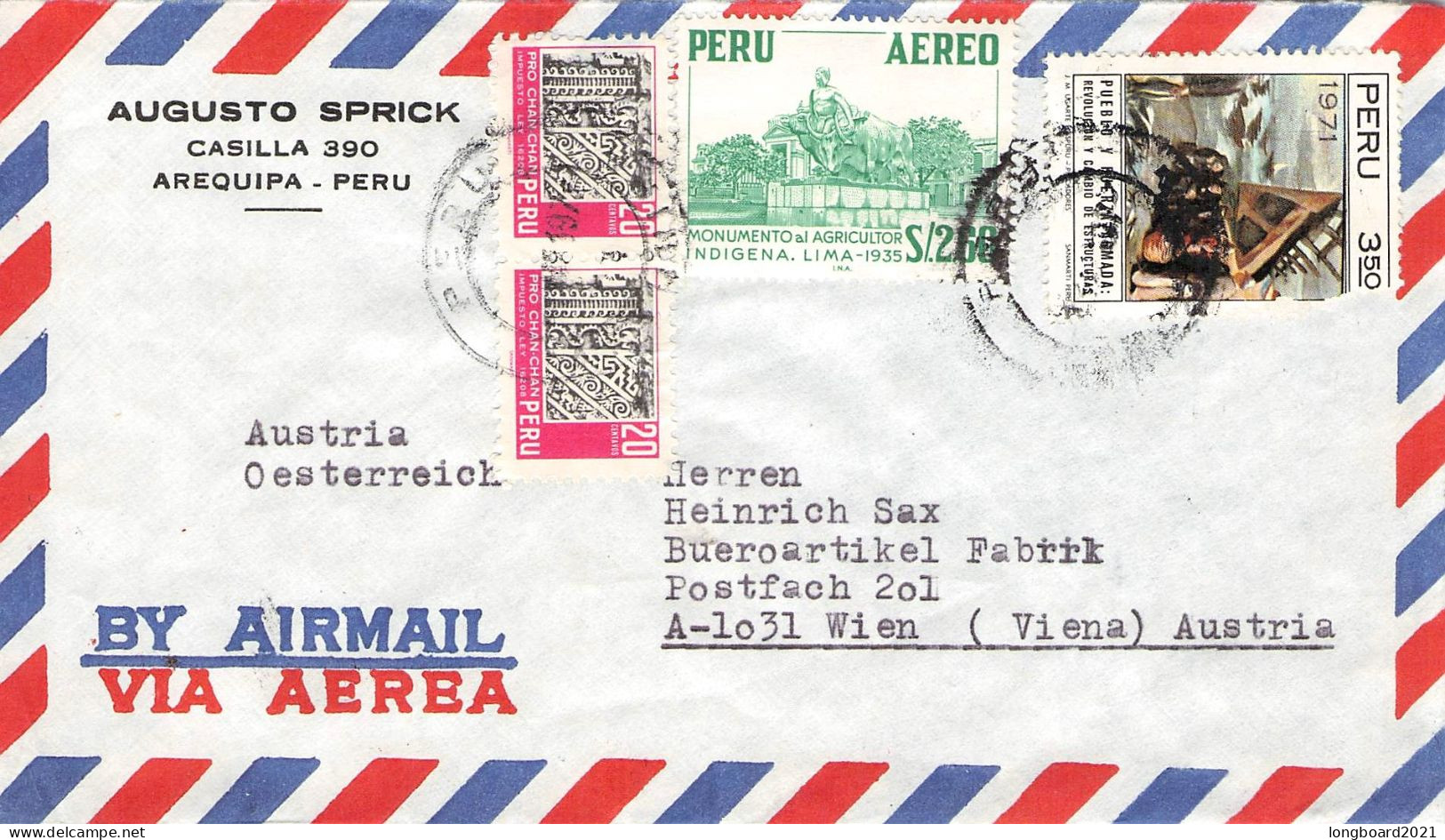 PERU - AIRMAIL 19?? Arequiba - WIEN/AT / 6217 - Peru