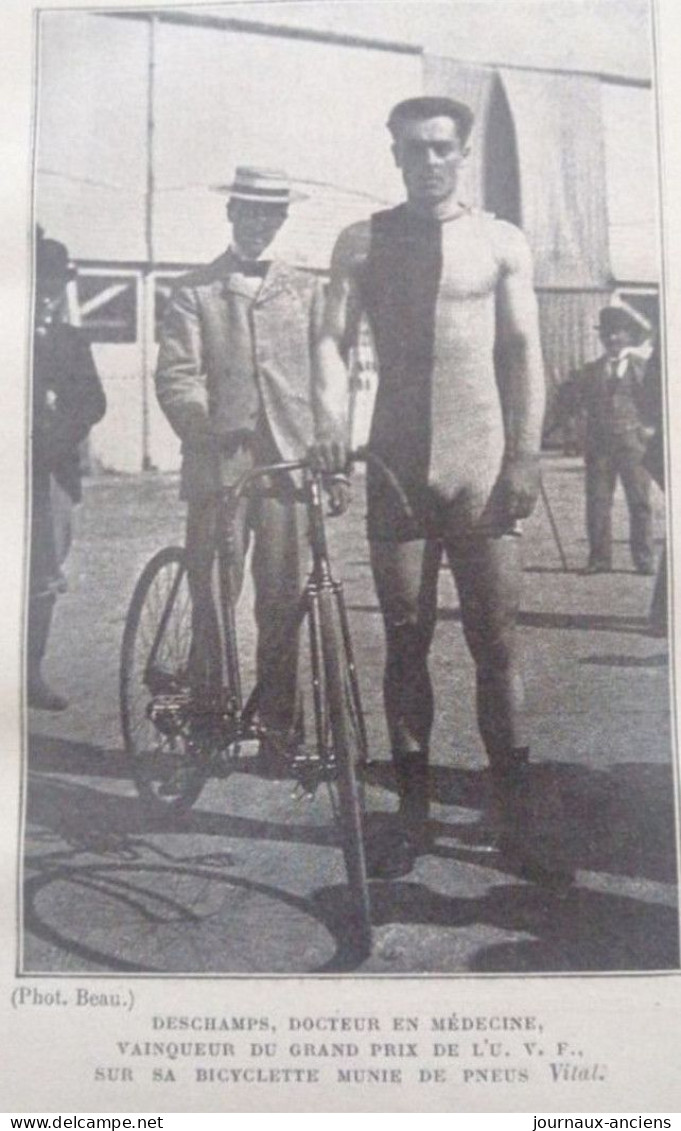 1898 CYCLISME - GRAND PRIX DE L'U. V. F - DESCAMPS DOCTEUR EN MÉDECINE VAINQUEUR SUR BICYCLETTE MUNIE DE PNEU VITAL - 1900 - 1949